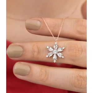 Rose Altın Kaplama Beyaz Taşlı Kamelya Çiçeği Kadın Kolye