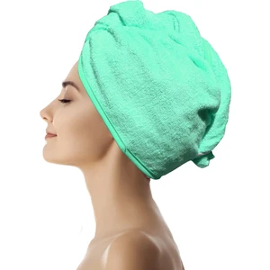 Mikrofiber Düğmeli Yeşil Saç Havlusu