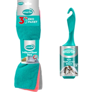 Tüy Toplayıcı Rulo + 3'lü Mikrofiber Temizlik Bezi