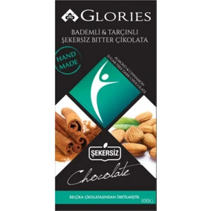 Glories Chocolate Bademli ve Tarçınlı Diyet Bitter Tablet (100 Gr)