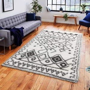 Halı 5 cm Soft Lüx Shaggy 3890A Beyaz / Gri 80x150 cm