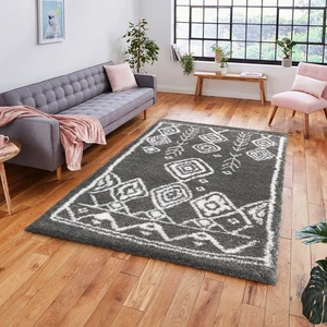 Halı 5 cm Soft Lüx Shaggy 3893A Beyaz / Gri 80x150 cm