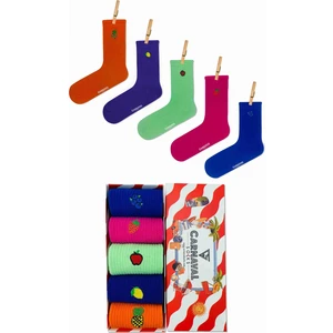 Carnaval Socks 5'li Nakışlı Meyve Set Desenli Renkli Çorap Kutusu