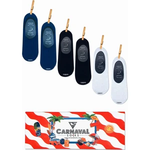 Carnaval Socks 6'lı Siyah Beyaz Lacivert Renkli Kaymaz Slikonlu Babet Çorap