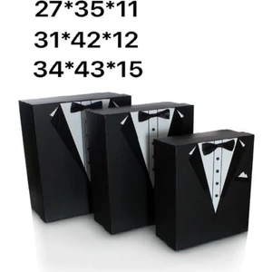 3lü Set Siyah Damat Bohça Kutusu