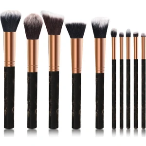 Mujgan 10'lu Mermer Desenli Makyaj Fırçası - Siyah Sap - Siyah Uç