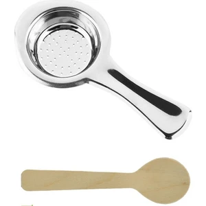 Paslanmaz Metal Çay Süzgeci Ahşap Kaşık Seti