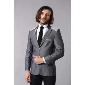 Erkek Omuz Desenli Sivri Yaka Slim Fit Ceket