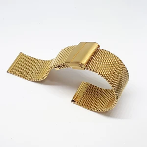 Atasaat Sarı Gold Renk Hasır Kalın Örgü Çelik Kaplama Metal Saat Kordonu 18 mm