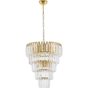Çakır Aydınlatma Şelale 40 lık 5 Katlı Sarı  Altın - Gold 6'lı Kristal Taşlı Sarkıt Avize