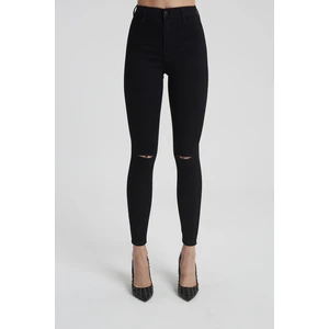 Cross Jeans JANIE  Siyah Yüksek Bel Önü Cepsiz Dizi Kesikli Jegging Jean Pantolon C 4520-007