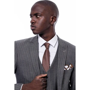 Çizgi Desen Yelekli Slim Fit Takım Elbise