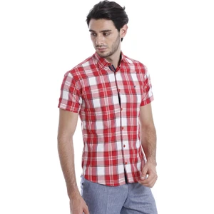 Erkek Sarı Slim Fit Ekose Desenli Pamuk Gömlek