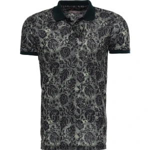 Erkek Çiçek Desenli Polo Yaka Slim Fit Tişört