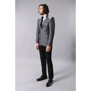 Erkek Omuz Desenli Sivri Yaka Slim Fit Ceket