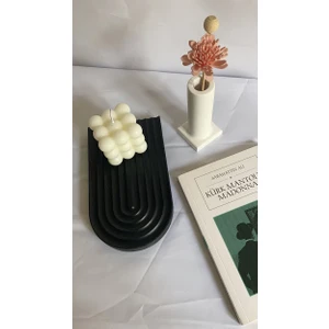 Orange Atelier Dekoratif Geometrik Çizgili Beton Tabak Beton Takı Tabağı Mum Tabağı Organizer