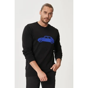 Altınyıldız Classics Erkek Sıyah Saks Standart Fit Bisiklet Yaka Desenli %100 Pamuk Triko Kazak