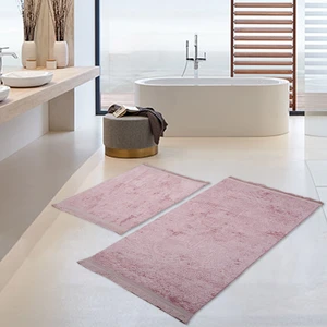 Bonny Home Nova Pembe 2'li Pamuk Kaymaz Tabanlı Banyo Halısı Paspası Seti Püsküllü Klozet Takımı