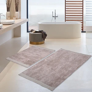 Bonny Home Nova Vizon 2'li Pamuk Kaymaz Tabanlı Banyo Halısı Paspası Seti Püsküllü Klozet Takımı