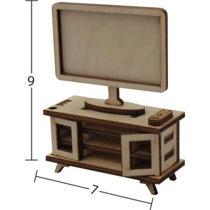 Melek Store  MN59 Minyatür Tv ve Tv Ünitesi Ham Ahşap Minyatür