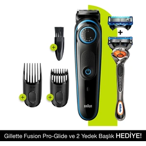 BT 5240 Şarjlı Saç&Sakal Şekillendirici AutoSence, Kablosuz - Siyah/Mavi + Gillette Fusion ProGlide