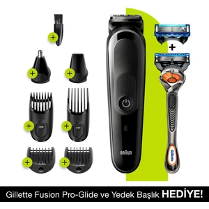 MGK 5260 Şarjlı Erkek Bakım Kiti 8in1 Kablosuz Şekillendirici - Siyah/Mavi + Gillette Fusion ProGlide
