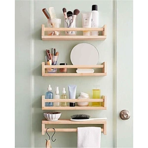 Bizim Depocu Ahşap Kitaplık 4 Adet Duvar Rafı Banyo Rafı Mutfak Rafı 50X10X8CM