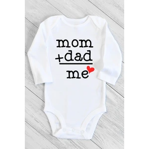Bebek Beyaz Mom Dad Me Kırmızı Kalp Uzun Kollu Çıtçıtlı Body