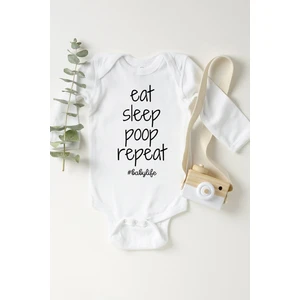 Bebek Beyaz Eat Sleep Poop Repeat Uzun Kol Çıtçıtlı Body