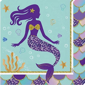 Süsle Bebek ve Parti Pırıltılı Deniz Kızı Peçete - 16 Adet