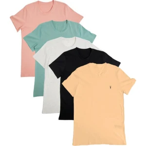 Erkek 5li Slim Fit Basic T-Shirt Çok Renkli