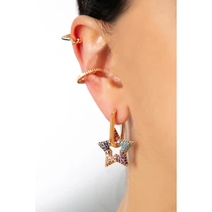 Elika Bijoux Kadın Halka ve Renkli Taşlı Yıldız küpe Model Küpe Set