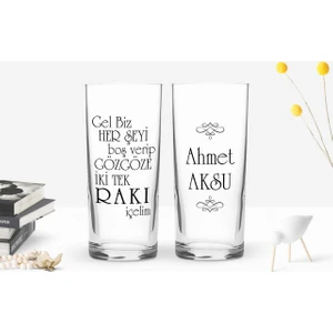 Bk Kişiye Özel Renkli Baskılı Rakı İçelim Tasarımlı 2'li Rakı Bardağı Seti-1