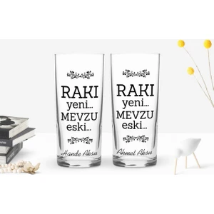 Bk Kişiye Özel Renkli Baskılı Rakı Yeni Mevzu Eski Tasarımlı 2'li Rakı Bardağı Seti-1