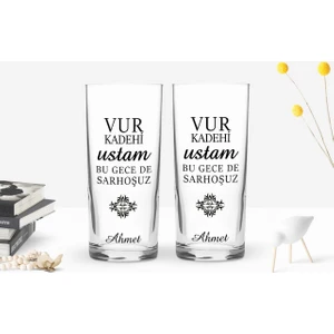 Bk Kişiye Özel Renkli Baskılı Vur Kadehi Ustam Tasarımlı 2'li Rakı Bardağı Seti-1