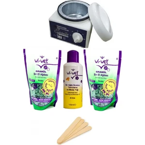 Izla Ağda Makinası + 2 Adet Vi-Vet Yeşil  Boncuk Ağda + 125 ml Ağda Yağı + Spatula