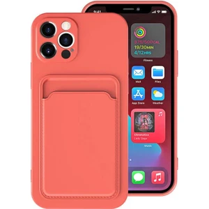 Apple iPhone 12 Pro Max Kılıf ​​kartlıklı Silikon Dikişli Deri Görünüm Pudra Pembe