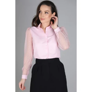 Sweetness Kadın Pembe Kolları Tül Gömlek