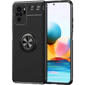 Caseworld Xiaomi Redmi Note 10 Kılıf Renkli Yüzüklü Manyetik Silikon Kapak Siyah Siyah