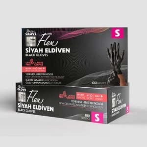 Pudrasız Tek Kullanımlık S Beden Siyah Flex Eldiven 100'LÜ x 20 Kutu