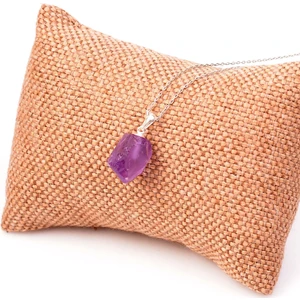 Taş Sandığı Ham  Ametist Taşı Gümüş Kolye - Koyu Renk