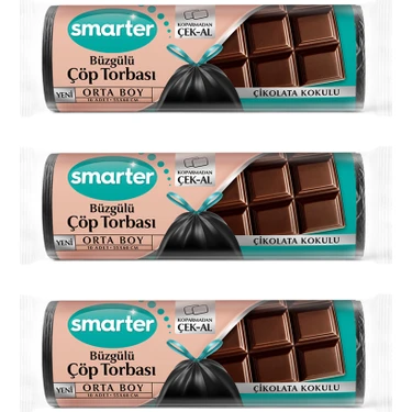 Smarter 3'lü Çikolata Kokulu Büzgülü Orta Boy Çöp Torbası ( Çöp Poşeti