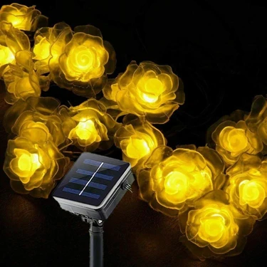Schulzz Solar 30 LED Ampül 4 mt 8 Mod Ip Gül Desen Güneş Enerjili Dekorasyon Doğum Günü Düğün Sıcak