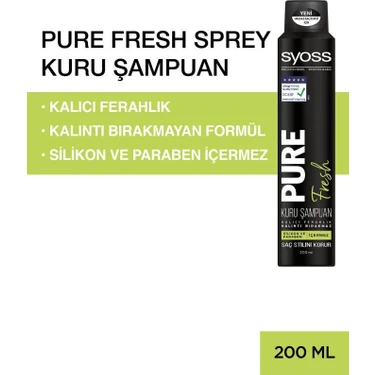 Syoss Pure Fresh Kuru Şampuan - Arındırıcı Etkisiyle, Parabensiz ve Vegan, Normal Saçlar İçin, 200