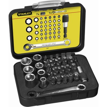 Stanley 1-13-907 Fatmax 39'lu ¼ Bits + Lokma Seti Manyetik Tutucu ve Cırcır