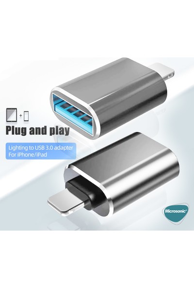 Microsonic Lightning To Otg Adapter Lightning Dişi USB Dönüştürücü Adaptör Gri