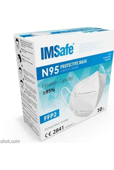Imsafe 5 Katlı Iso Belgeli 20 Adet Ambalajlı N95 Beyaz Renk N95 Cerrahi Maske