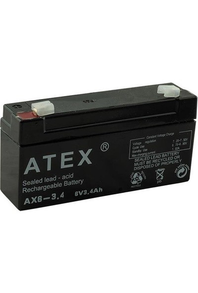Atex Akü 6V 3.4A Yatık (12.5X6X3CM) Atex Ax6-3.4