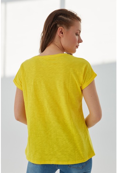 1DEN2YE Yazılı Basic Tshirt Sarı