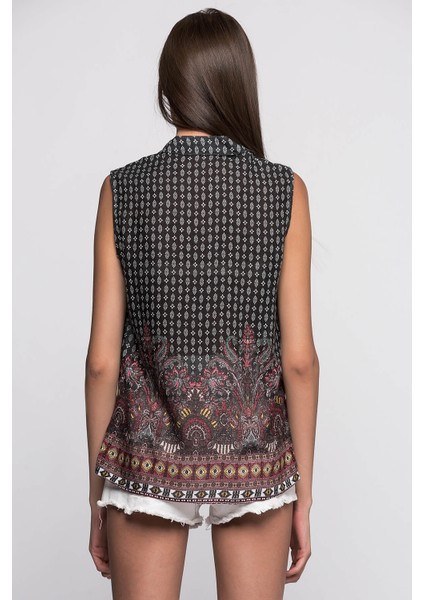 7271404 Viskon Şal Desenli Kolsuz Gömlek fiyatları